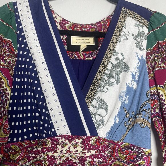 MOULINETTE SOEURS Istanbul Wrap Dress Size 2 Multicolor Festival Bohemian Anthro - Picture 3 of 11